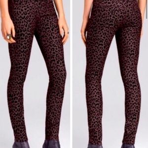 Free People Mocha Combo Flocked Leopard Skinny Jeans Sz 24